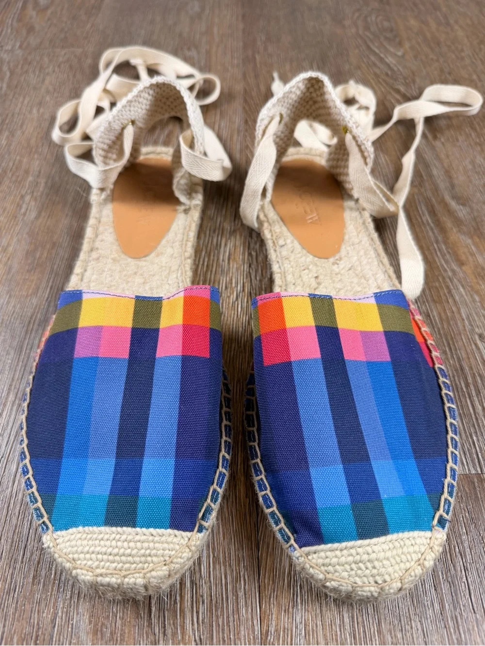 SALE J.Crew D'Orsay Espadrille Plaid Madras Sandals Rainbow Lace-Up | NWOT 9.5